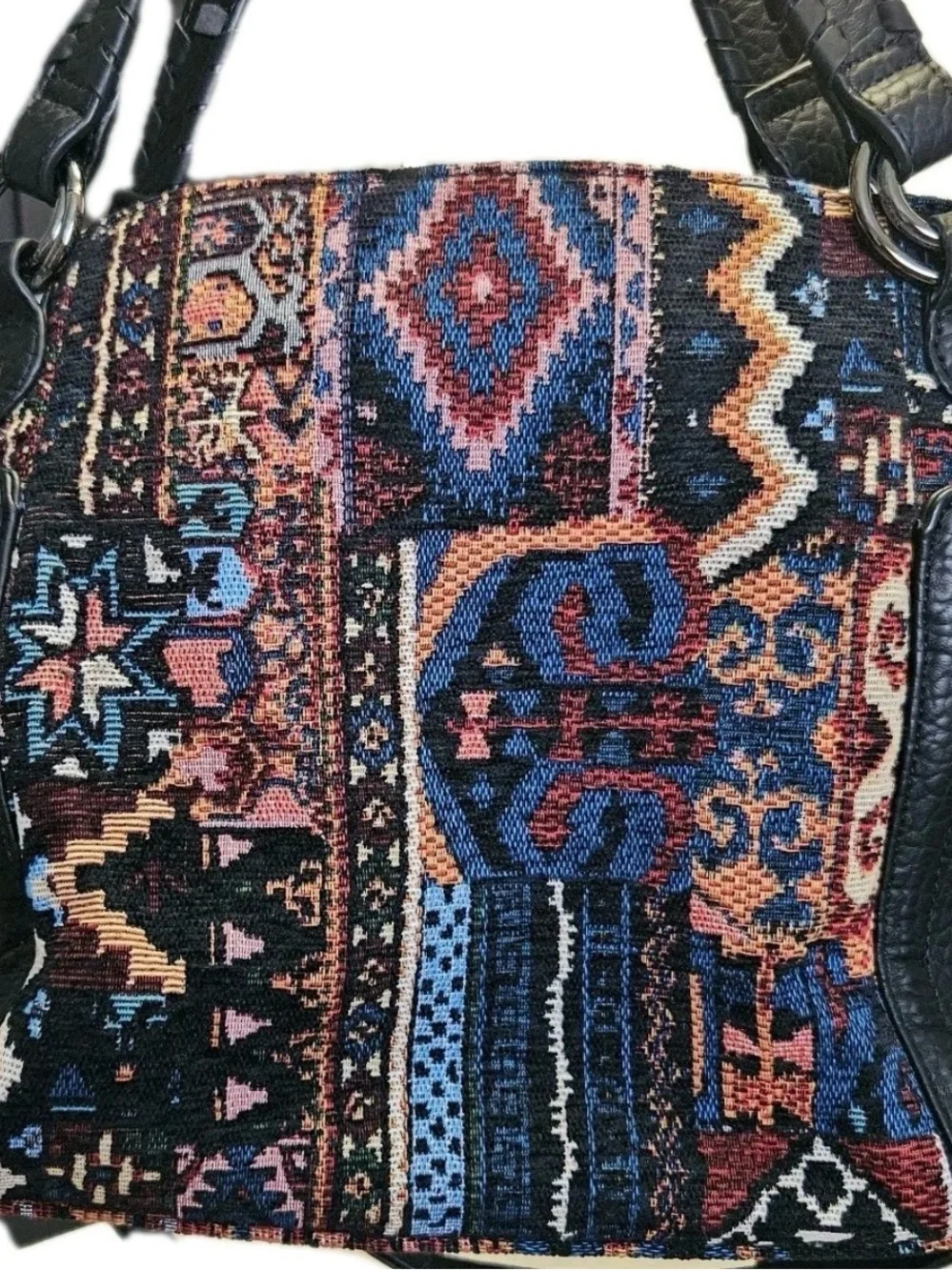 Jessica Simpson Black Multi Tapestry Tote with Crossbody Strap